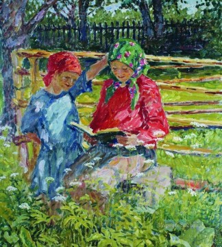 girls in kerchiefs Nikolay Bogdanov Belsky Oil Paintings